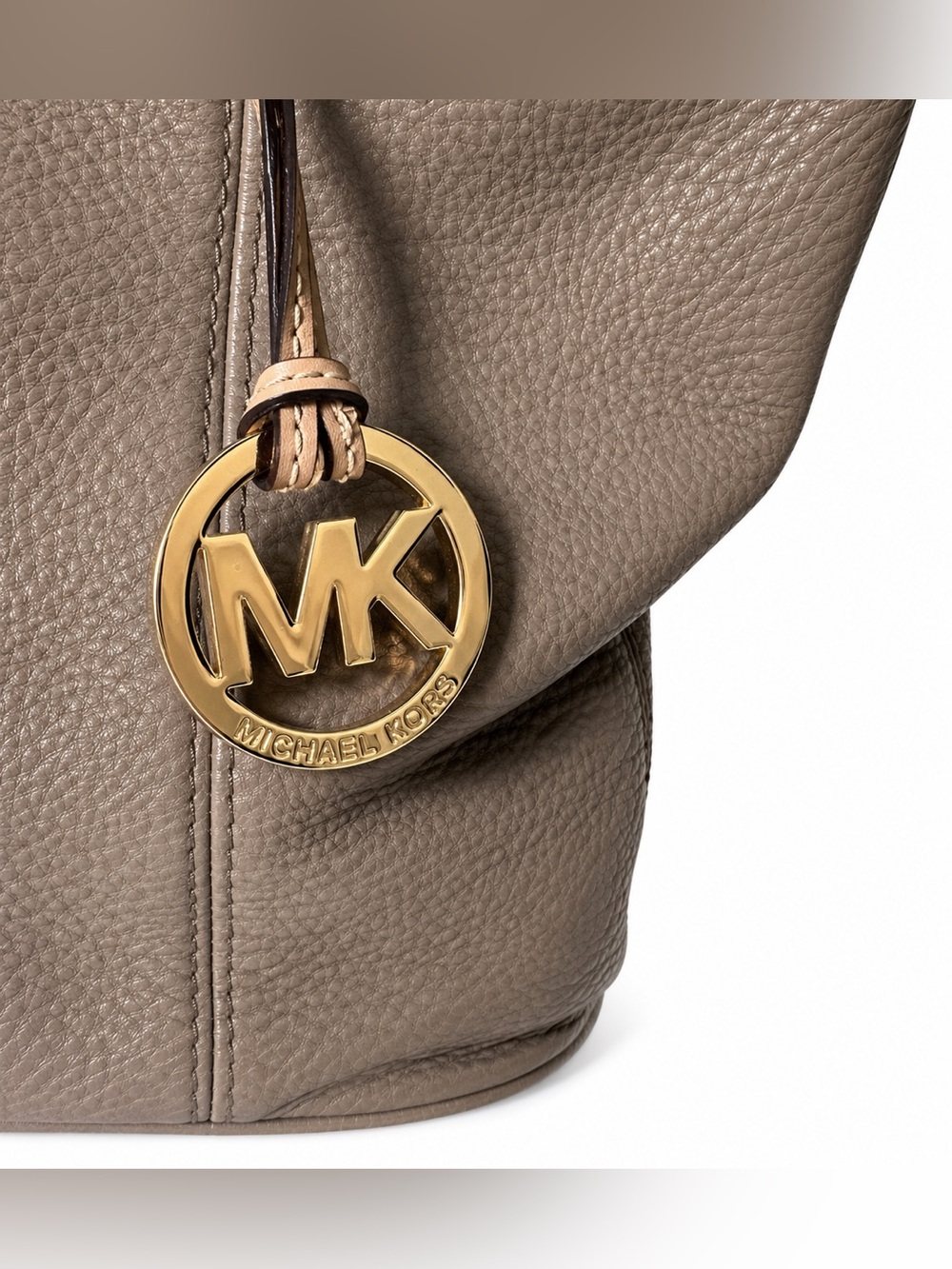 Michael Kors Jet Set Tote Taupe Pebbled Leather Large Shoulder Bag Gold MK - Picture 7 of 12